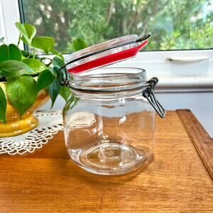 Vintage Vetreria di Fidenza Glass Canister Jar with Red Rubber Seal – Italy